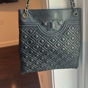 Tory Burch Black Leather Quilted Handbag